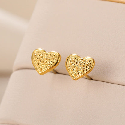 Punk Heart Studs Earrings, Boho Heart Studs Earrings, Gold Heart Earrings, 18K Gold Heart Earrings, Dainty Minimalist, Gift for Her