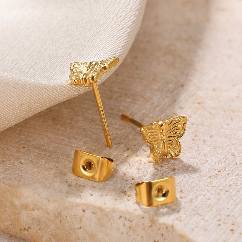 Boho Butterfly Studs Earrings, Punk Butterfly Studs Earrings, Gold Butterfly Earrings, 18K Gold, Dainty Minimalist for Women, Gift for Her