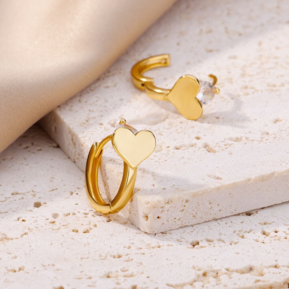 Boho Dainty Heart Hoop Earrings, 18K Gold Heart Hoop Earrings, Punk Minimalist Huggies Cubic Zirconia Earrings for Women, Gift for Her
