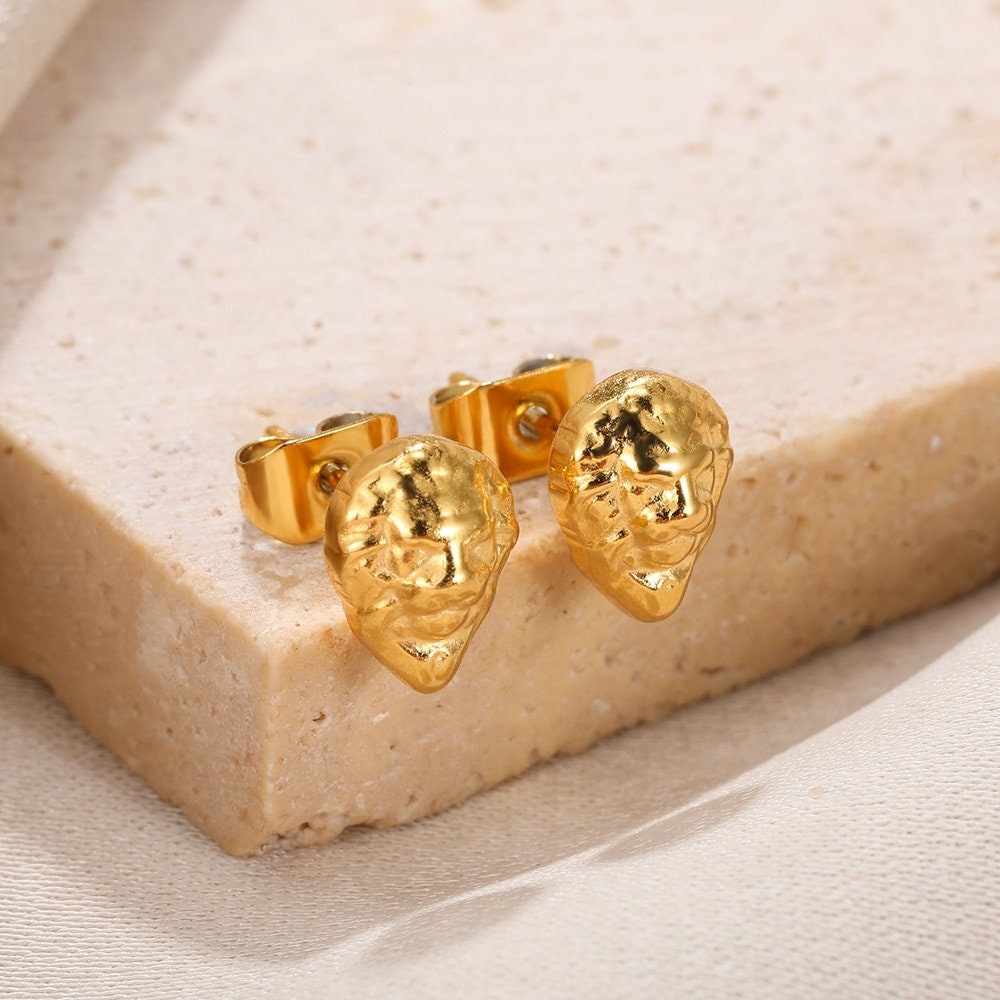 Boho Lion Studs Earrings, Punk Lion Studs Earrings, Gold Lion Head Earrings, 18K Gold Earrings, Dainty Minimalist for Women, Gift for Her