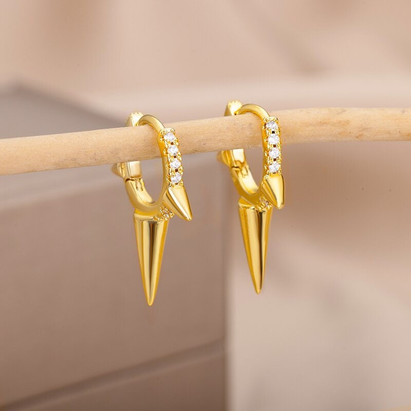 Punk Spiked Earrings, Gothic Spike Earrings, Gold Spike Earrings, Punk Spike Hoops, 18K Gold Plated Spike Earrings, Punk Hoops for Women