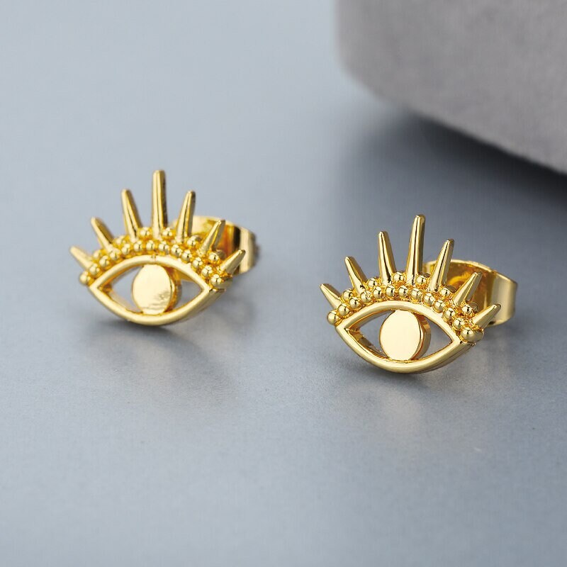 Boho Henna Eye Stud Earrings, Gold Eye Earrings, 18K Gold Evil Eye Earrings, Punk Dainty Minimalist Jewelry for Women, Gift for Her