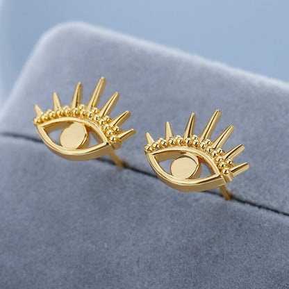 Boho Henna Eye Stud Earrings, Gold Eye Earrings, 18K Gold Evil Eye Earrings, Punk Dainty Minimalist Jewelry for Women, Gift for Her