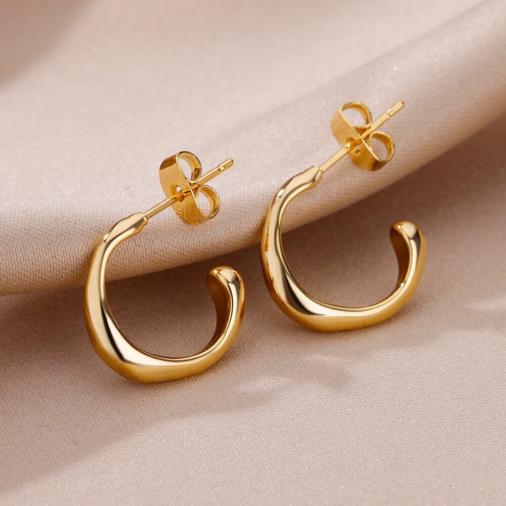 Dainty Gold Hook Earrings, Punk Round Curved Drop Earrings for Women, 18K Gold Plated Curve Earrings, Punk Dainty Minimalist, Gift for Her