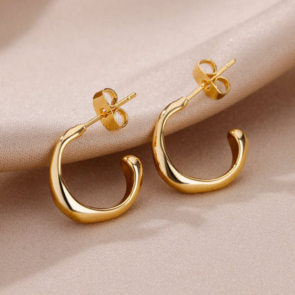 Dainty Gold Hook Earrings, Punk Round Curved Drop Earrings for Women, 18K Gold Plated Curve Earrings, Punk Dainty Minimalist, Gift for Her