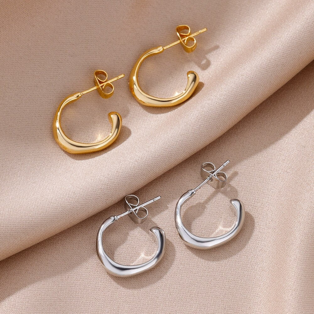 Dainty Gold Hook Earrings, Punk Round Curved Drop Earrings for Women, 18K Gold Plated Curve Earrings, Punk Dainty Minimalist, Gift for Her