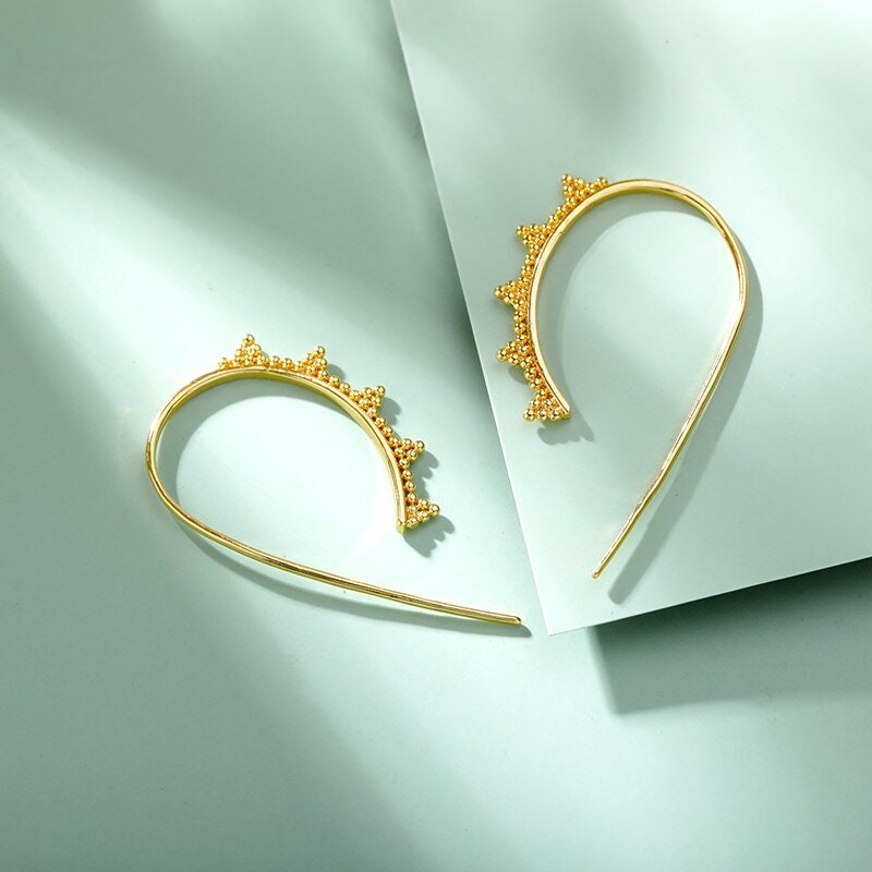Henna Boho Hoop Earrings, Gold Dainty Henna Beads Earrings, 18K Gold Plated, Minimalist Crown Beads Ear Wire for Women, Gift for Her