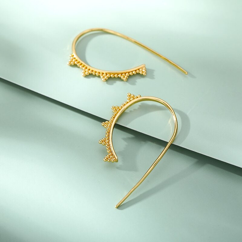 Henna Boho Hoop Earrings, Gold Dainty Henna Beads Earrings, 18K Gold Plated, Minimalist Crown Beads Ear Wire for Women, Gift for Her