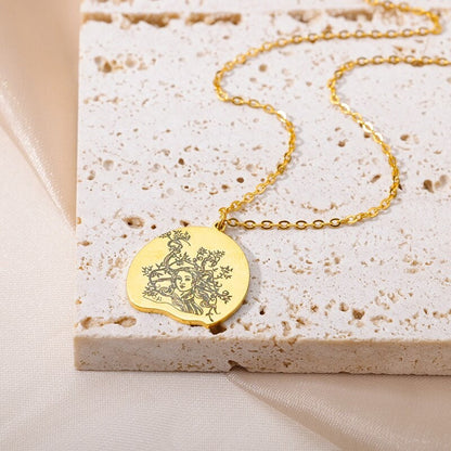 Boho Mother Nature Fairy Pendant, Gold Nature Flower Fairy Necklace, 18K Gold Necklace, Dainty Minimalist Nature Necklace for Women