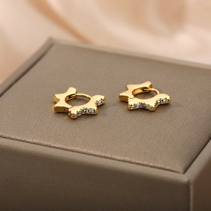 Punk Spiked Star Earrings, Gold Star Earrings, 18K Gold Spike Earrings, Cubic Zirconia Dainty Minimalist Earrings for Women, Gift for Her