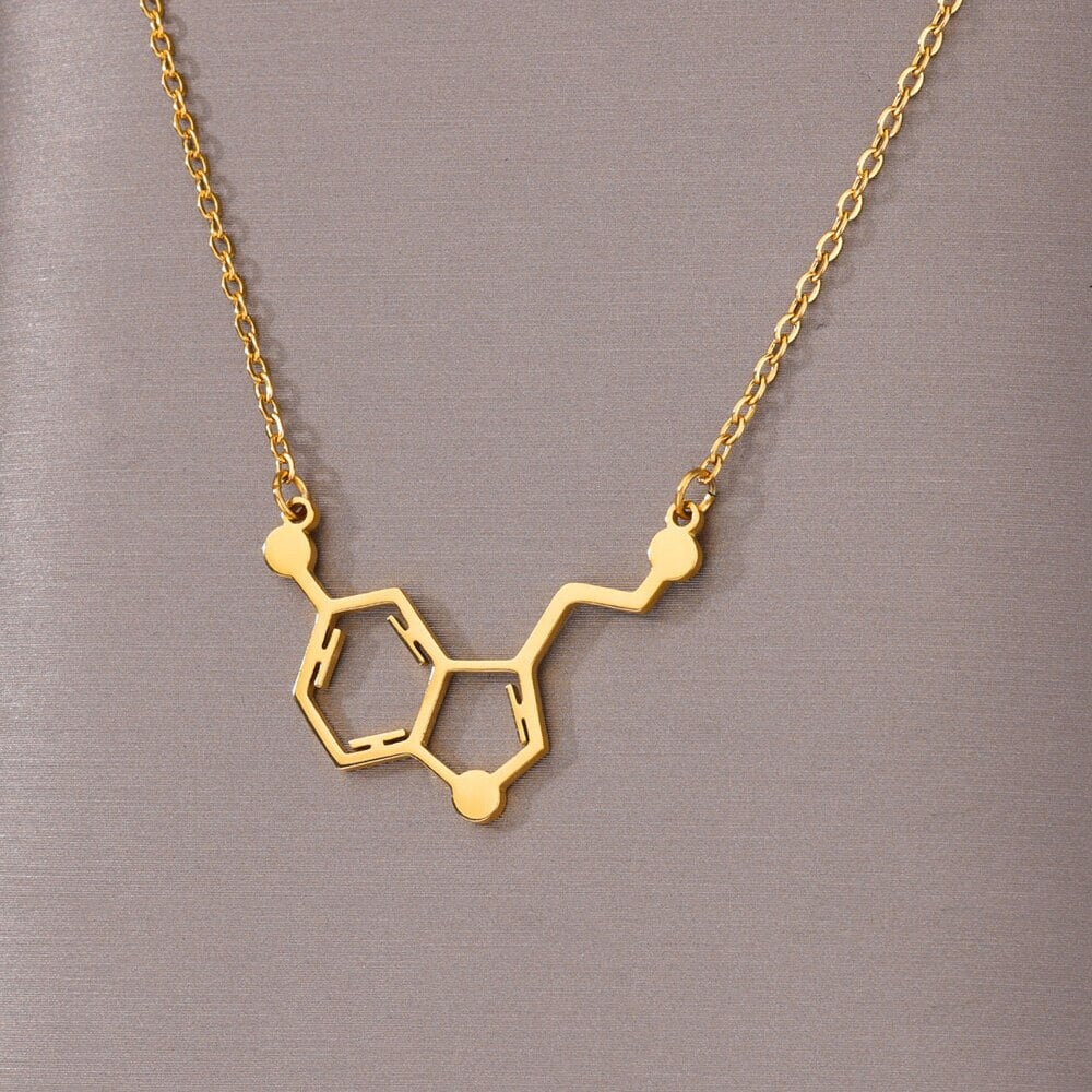 Punk Serotonin Hormone Molecule Pendant, Gold Serotonin Necklace, 18K Gold, Doctor Nurse Boho Dainty Minimalist for Women, Gift for Her