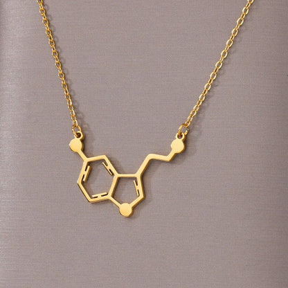 Punk Serotonin Hormone Molecule Pendant, Gold Serotonin Necklace, 18K Gold, Doctor Nurse Boho Dainty Minimalist for Women, Gift for Her