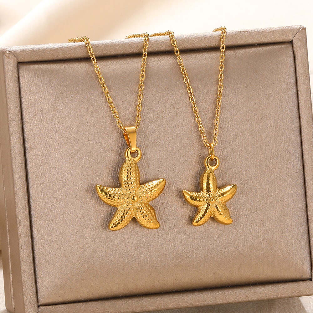 Ocean Starfish Necklace, 18K Gold Starfish Pendant, Beach Tropical Sea Star, Dainty Minimalist Fashion Necklace for Women, Gift for Her