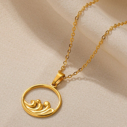 Ocean Waves Coin Necklace, 18K Gold Ocean Waves Pendant, Beach Tropical Mystical Waves, Dainty Minimalist for Women, Gift for Her