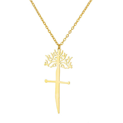 Boho Tree Sword Pendant, Gold Nature Sword Necklace, 18K Gold Sword Pendant, Dainty Minimalist Tree Nature Broken Sword, Gift for Her