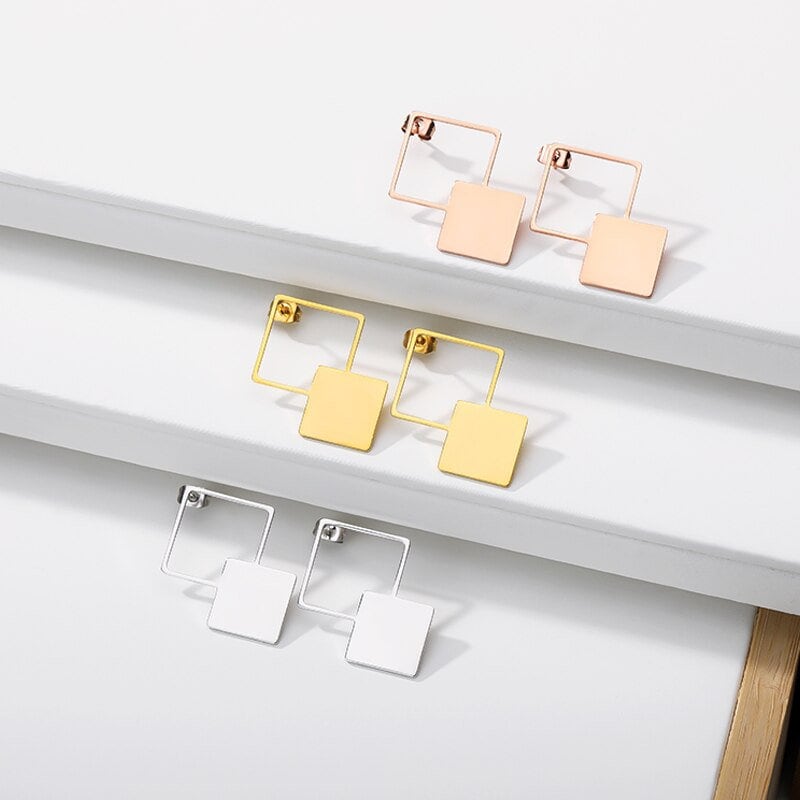 Boho Minimalist Square Earrings, Dainty Abstract Square Earrings, 18K Gold Square Studs, Artsy Artist Minimalist for Women, Gift for Her