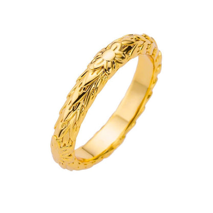 Boho Flower Lotus Texture Ring, Gold Flower Vines Ring, 18K Gold Flower Ring, Hippie Flower Dainty Minimalist Ring for Women, Gift for Her
