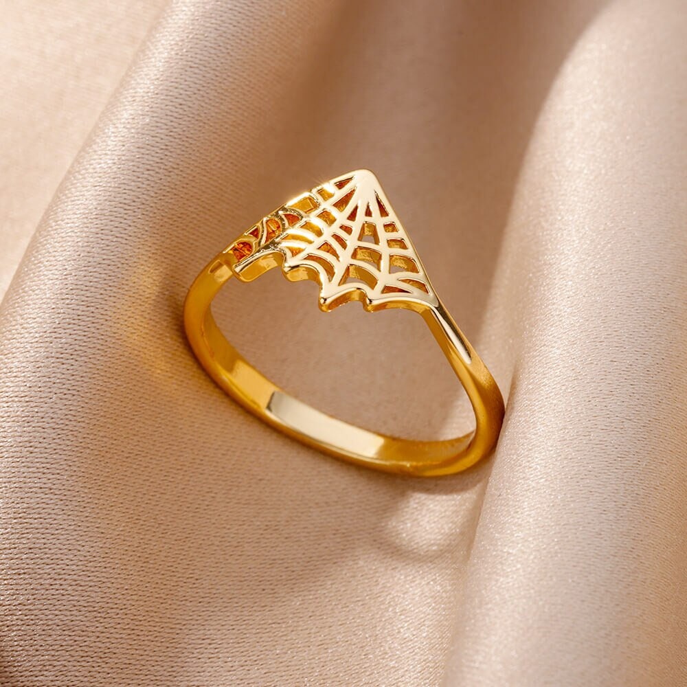 Punk Spider Web Ring, Gold Spider Web Ring, 18K Gold Web Ring, Gothic Halloween Dainty Minimalist Ring for Women, Gift for Her