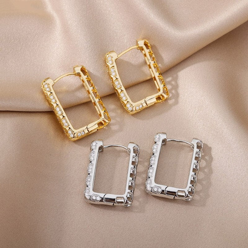 Boho Square Hoop Earrings, Punk Square Earrings, Cubic Zirconia Hoops, 18K Gold, Rectangle Box Dainty Minimalist for Women, Gift for Her