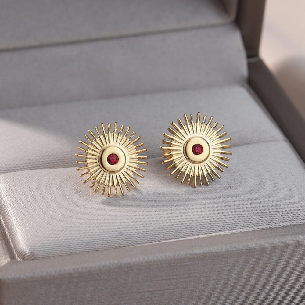 Boho Sun Stud Earrings, Gold Sun Stud Earrings, 18K Gold, Punk Dainty Cubic Zirconia Jewelry Earrings for Women, Gift for Her