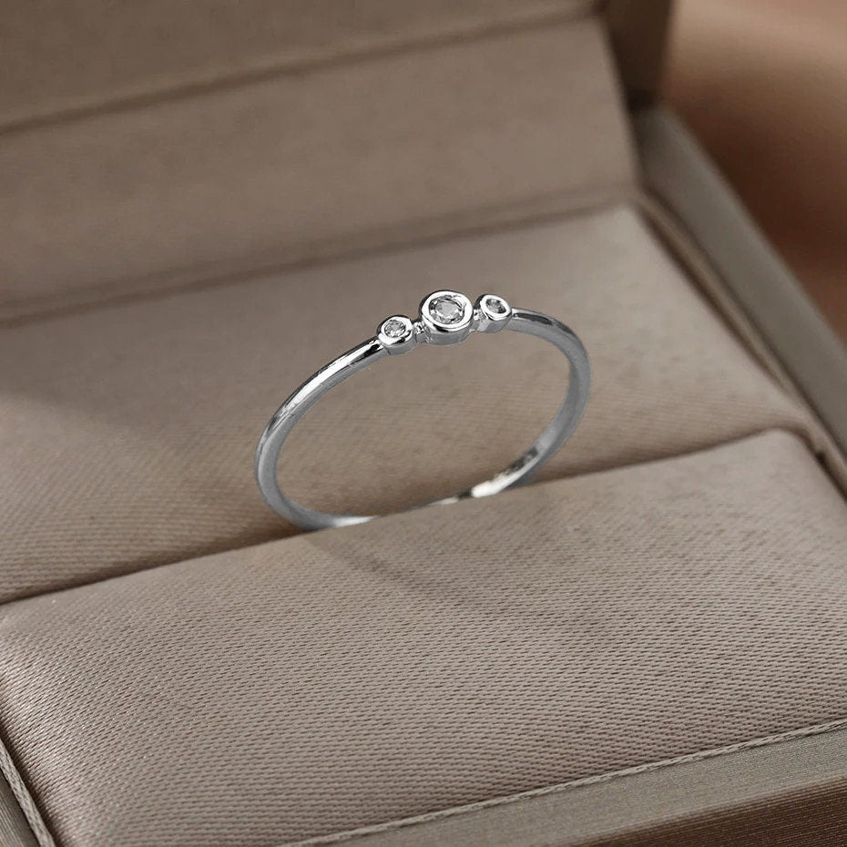 Dainty Cubic Zirconia Ring, Gold Engagement Style Band, 18K Gold, Boho Minimalist Wedding Ring for Women, Gift for Her