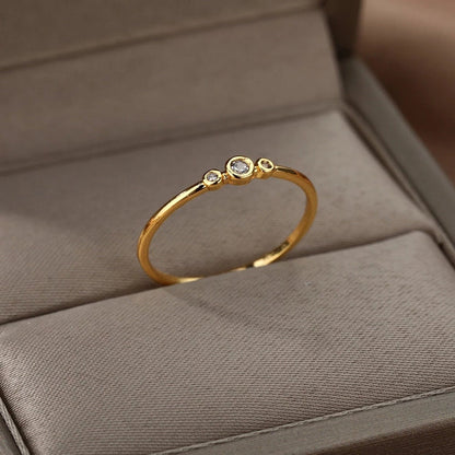 Dainty Cubic Zirconia Ring, Gold Engagement Style Band, 18K Gold, Boho Minimalist Wedding Ring for Women, Gift for Her