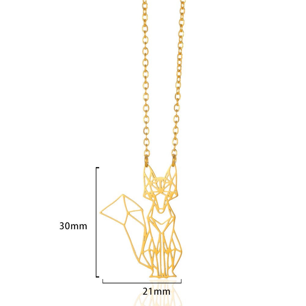 Punk Cute Abstract Fox Pendant, Gold Fox Necklace, 18K Gold, Origami Dainty Minimalist Fox Jewelry for Women, Gift for Her