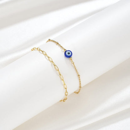 Dainty Blue Evil Eye Anklet, Gold Evil Eye Anklet, 18K Gold Bracelet, Boho Punk Evil Eye Minimalist Evil Eye for Women, Gift for Her