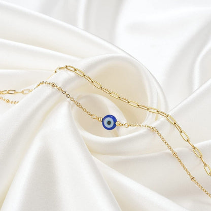 Dainty Blue Evil Eye Anklet, Gold Evil Eye Anklet, 18K Gold Bracelet, Boho Punk Evil Eye Minimalist Evil Eye for Women, Gift for Her