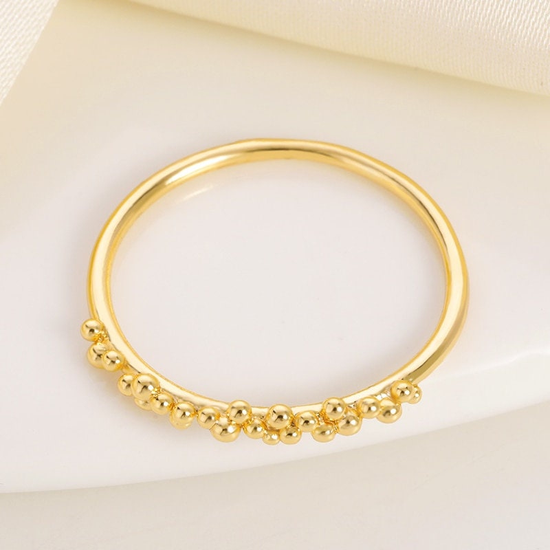 Henna Gold Engagement Ring, Boho Bead Ring, 18K Gold Band, Delicate Minimalist Henna Jewelry for Women, Gift for Her
