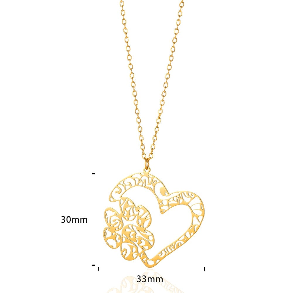 Punk Abstract Pet Paw Print Heart Pendant, Gold Paw Heart Necklace, 18K Gold, Origami Dainty Minimalist Pet Lovers for Women, Gift for Her