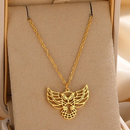 Punk Cute Abstract Mystic Owl Pendant, Gold Owl Necklace, 18K Gold, Origami Dainty Minimalist Mystical Owl Jewelry for Women, Gift for Her