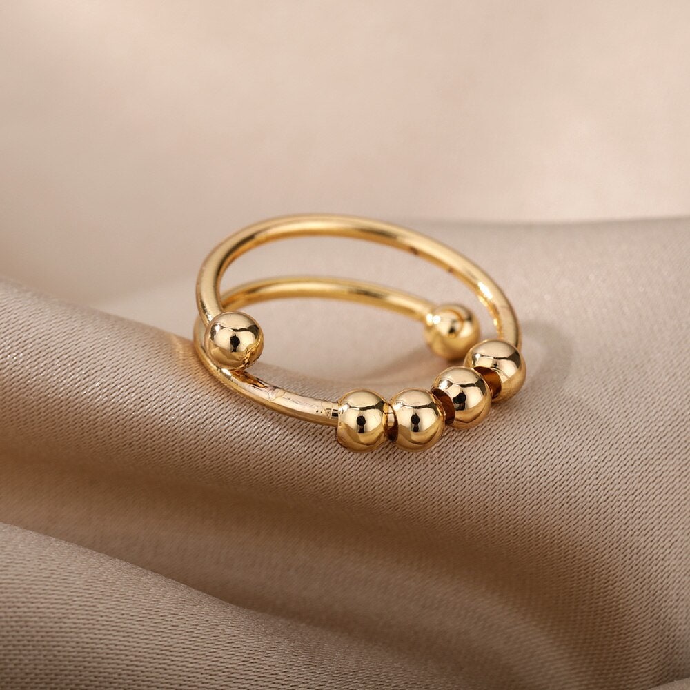 Boho Ball Beads Ring, Gold Ball Beads Ring, 18K Gold Beads Ring, Punk Anti Stress Dainty Minimalist Jewelry for Women, Gift for Her