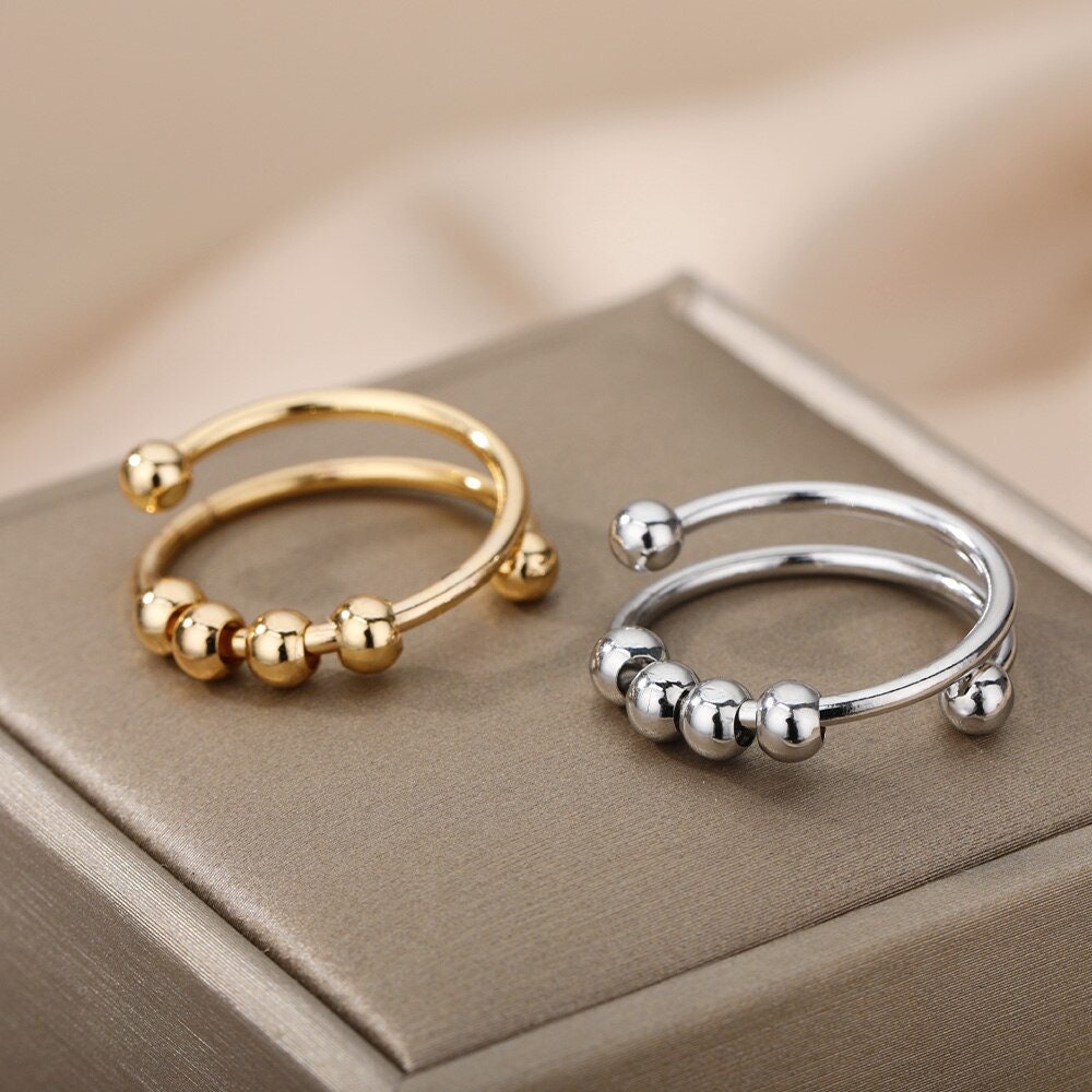 Boho Ball Beads Ring, Gold Ball Beads Ring, 18K Gold Beads Ring, Punk Anti Stress Dainty Minimalist Jewelry for Women, Gift for Her