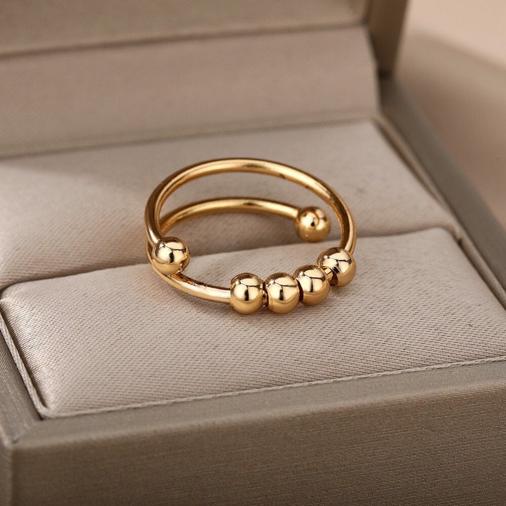 Boho Ball Beads Ring, Gold Ball Beads Ring, 18K Gold Beads Ring, Punk Anti Stress Dainty Minimalist Jewelry for Women, Gift for Her