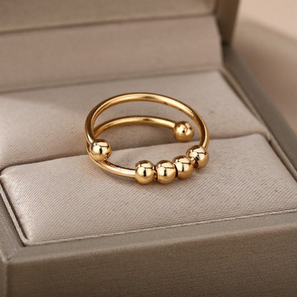 Boho Ball Beads Ring, Gold Ball Beads Ring, 18K Gold Beads Ring, Punk Anti Stress Dainty Minimalist Jewelry for Women, Gift for Her