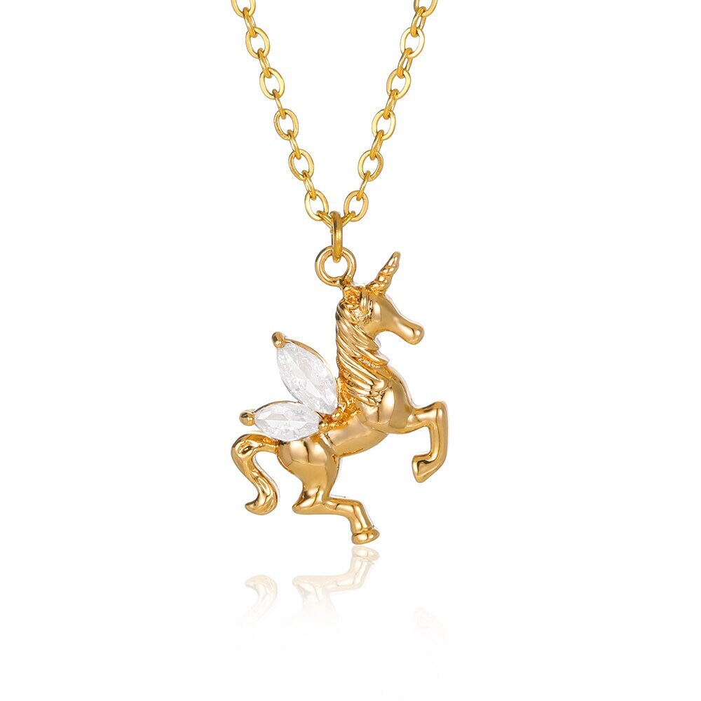 Punk Dainty Unicorn Pendant, Gold Unicorn Necklace, 18K Gold Horse Necklace, Cubic Zirconia Minimalist Jewelry for Women, Gift for Her