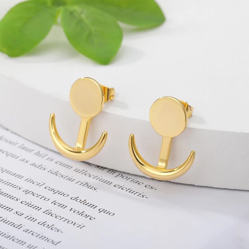 Boho Sun Moon Stud Earrings, Gold Celestial Earrings, 18K Gold Sun and Moon Studs, Punk Minimalist Earrings for Women, Gift for Her