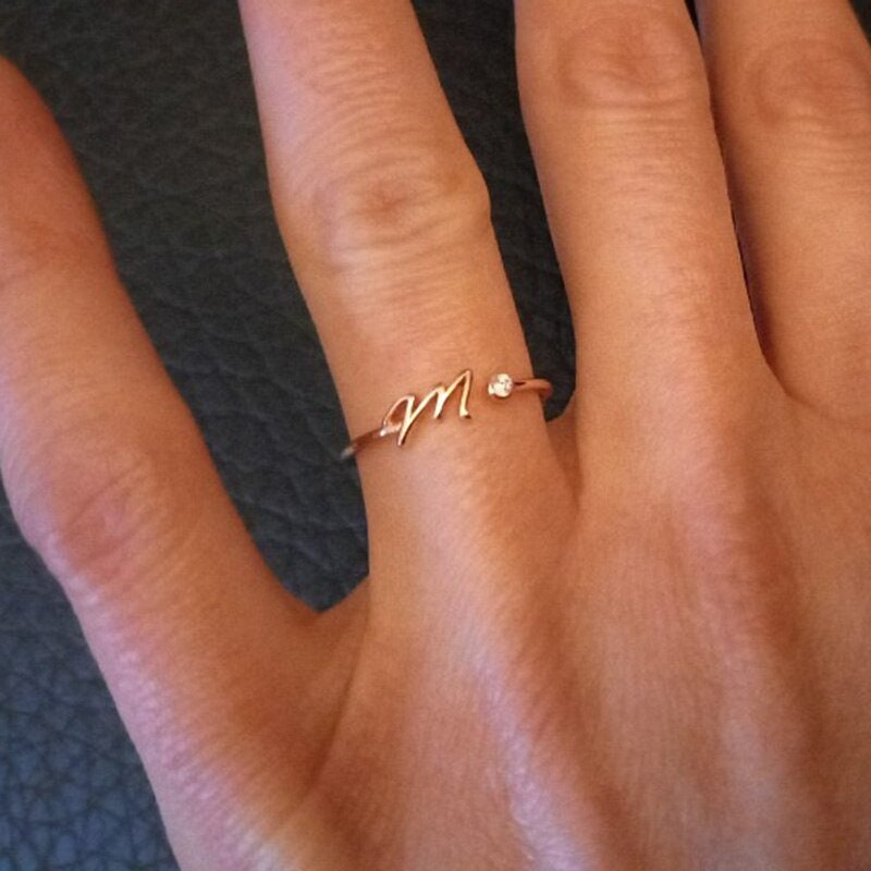 Boho Dainty Initial Ring, 18K Gold Initial Ring, Cubic Zirconia Letter Ring, Punk Dainty Minimalist Jewelry for Women, Gift for Her