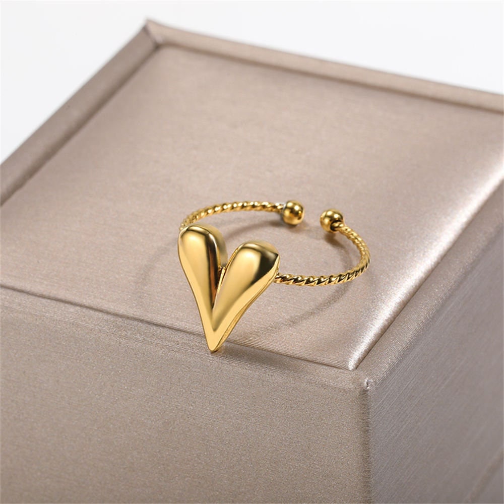 Punk Heart Ring, Organic Heart Ring, Gold Heart Ring, 18K Gold Heart Adjustable Ring, Boho Dainty Minimalist Ring for Women, Gift for Her