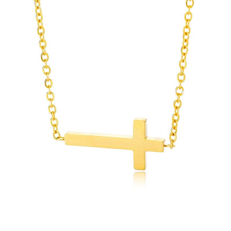 Dainty Gold Cross Pendant, Sideway Christian Cross Necklace, 18K Gold Religious Necklace, Mini Religious Minimalist for Women, Gift for Her