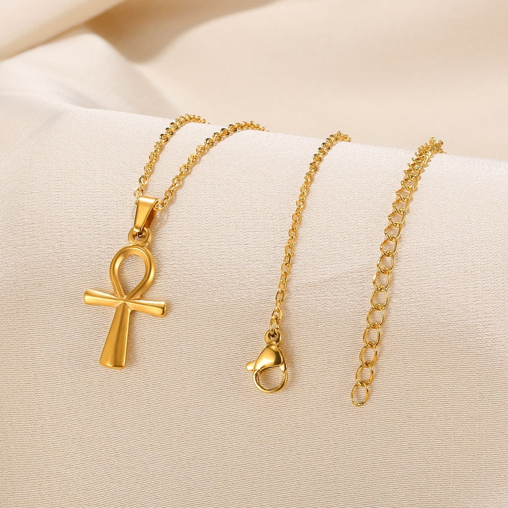 Gothic Egyptian Ankh Pendant, Gold Egyptian Key of Life Necklace, 18K Gold Egyptian Cross, Boho Dainty Minimalist Ethnic Religious for Women