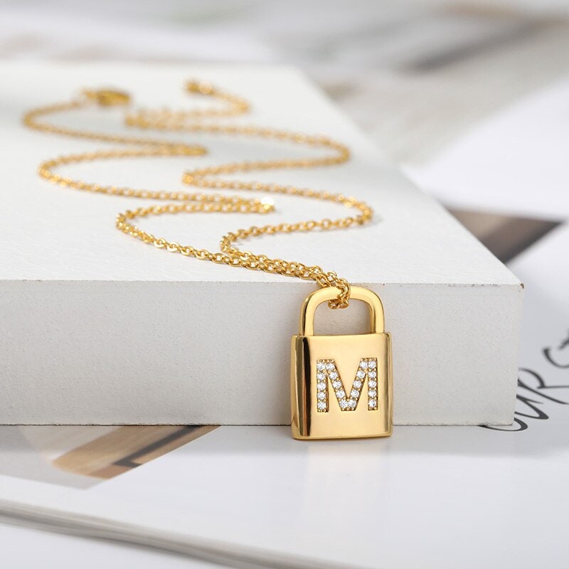 Best Deal for MINHI CZ Zircon Initial Letter Lock Necklaces Couple Gold |  Algopix