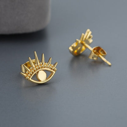 Boho Henna Eye Stud Earrings, Gold Eye Earrings, 18K Gold Evil Eye Earrings, Punk Dainty Minimalist Jewelry for Women, Gift for Her