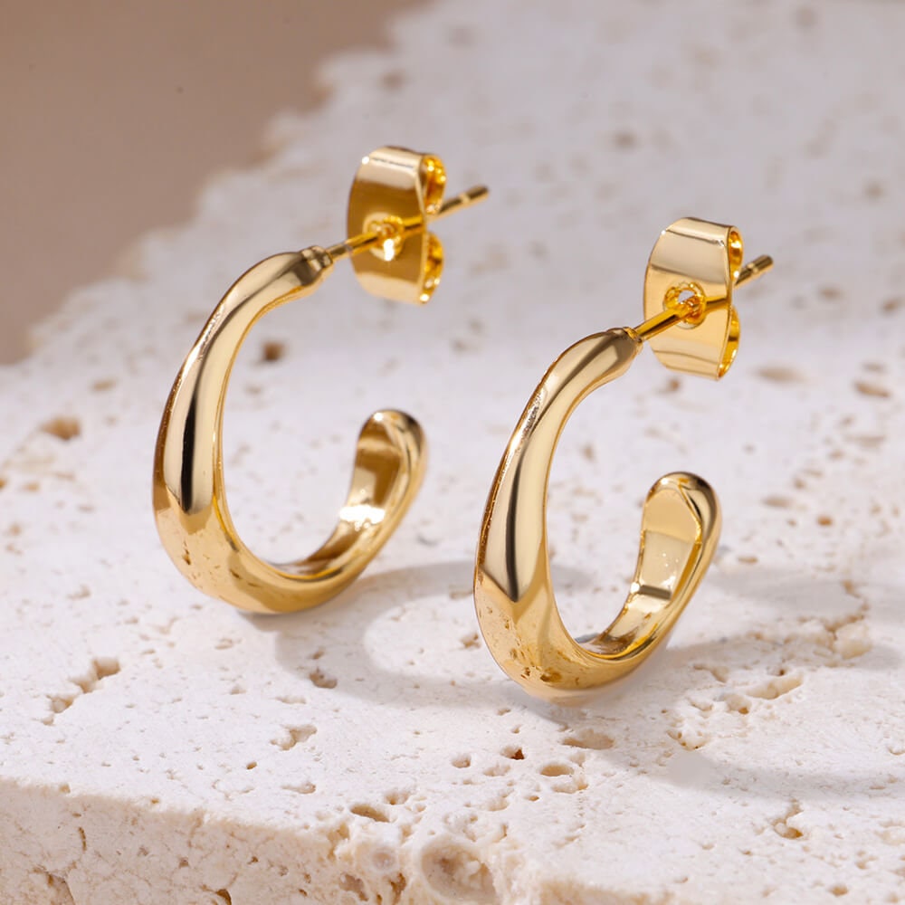 Dainty Gold Hook Earrings, Punk Round Curved Drop Earrings for Women, 18K Gold Plated Curve Earrings, Punk Dainty Minimalist, Gift for Her