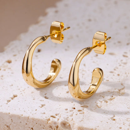 Dainty Gold Hook Earrings, Punk Round Curved Drop Earrings for Women, 18K Gold Plated Curve Earrings, Punk Dainty Minimalist, Gift for Her