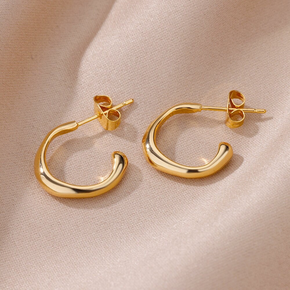 Dainty Gold Hook Earrings, Punk Round Curved Drop Earrings for Women, 18K Gold Plated Curve Earrings, Punk Dainty Minimalist, Gift for Her