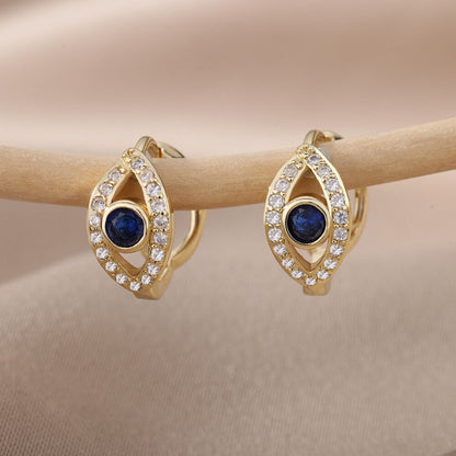 Punk Evil Eye Hoop Earrings, Gold Evil Eye Hoop Earrings, 18K Gold Eye Earrings, Gothic Cubic Zirconia Hoops for Women, Gift for Her