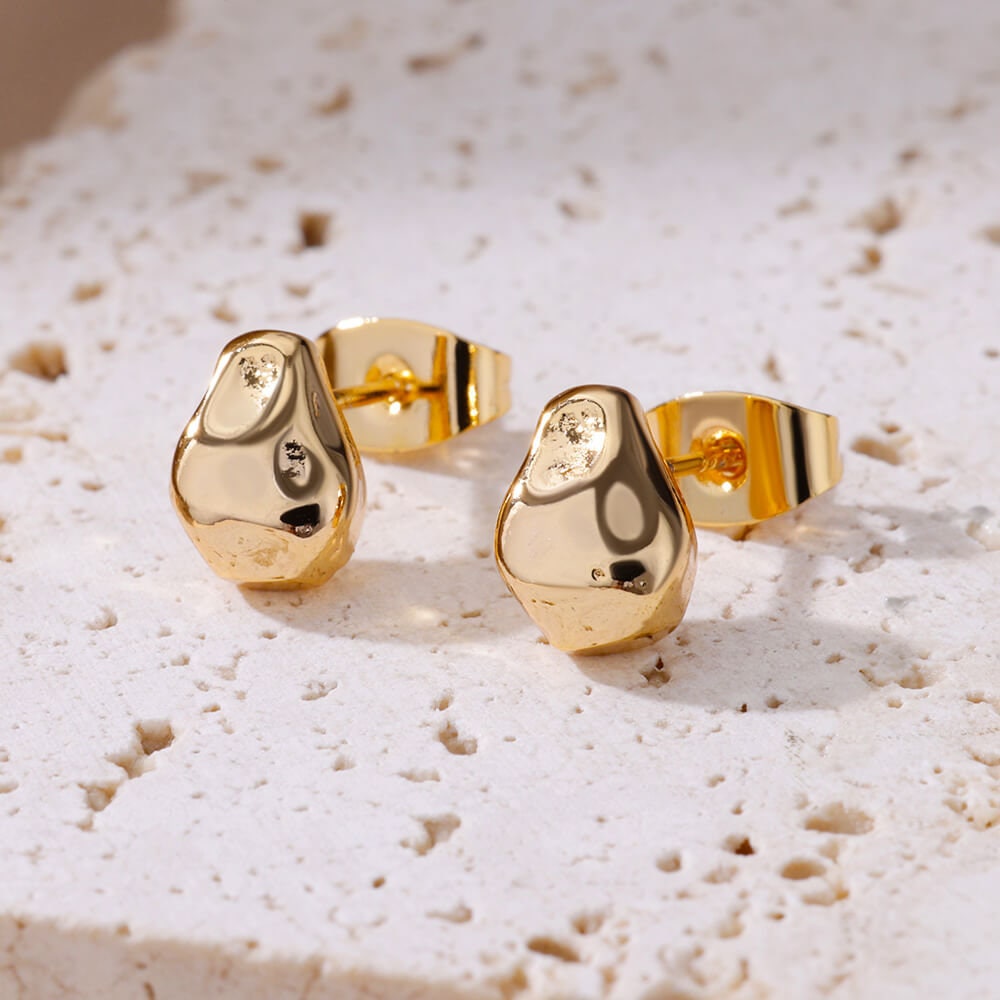 Boho Dainty Organic Stud Earrings, Gold Punk Irregular Studs, 18K Gold Plated Earrings, Minimalist Luxury for Women, Gift for Her