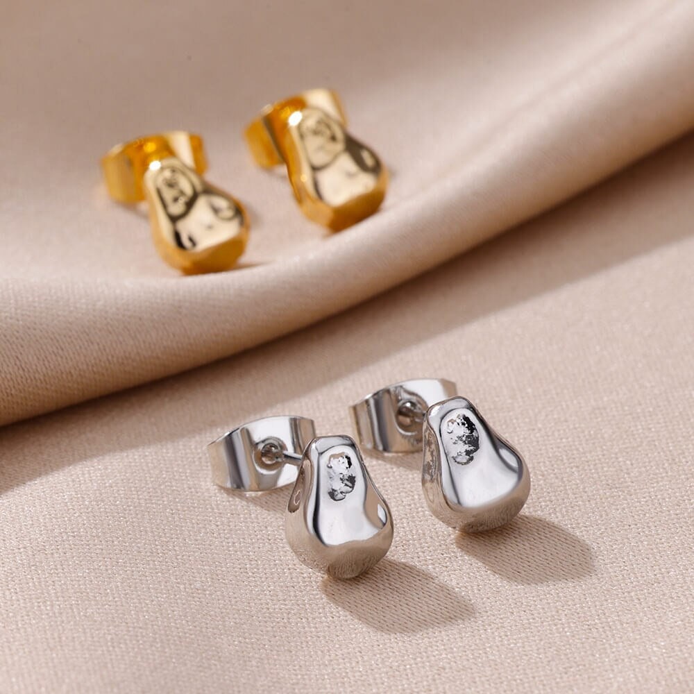 Boho Dainty Organic Stud Earrings, Gold Punk Irregular Studs, 18K Gold Plated Earrings, Minimalist Luxury for Women, Gift for Her